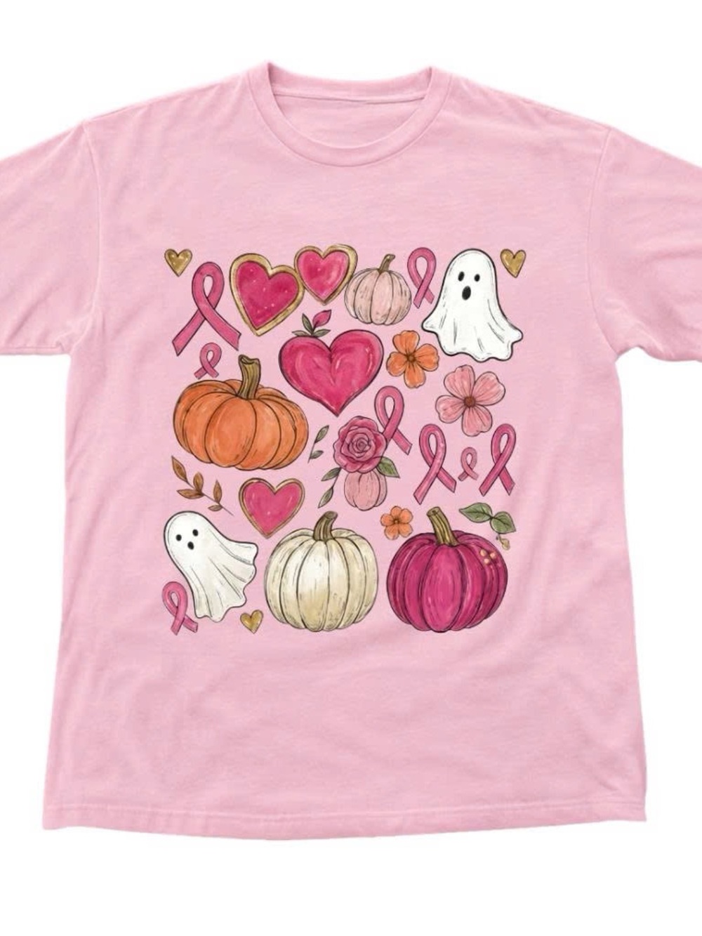 Pink Pumpkins & Ghosts Halloween Graphic Tee